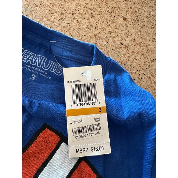 Peanuts Snoopy T-Shirt Kids 3 Blue Crewneck Cartoon Graphic Short Sleeve NWT - Picture 5 of 5